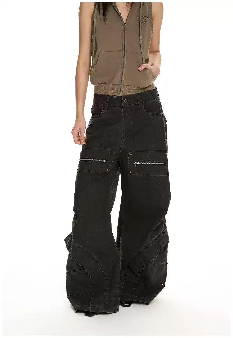 Zipped Details Grunge Jeans