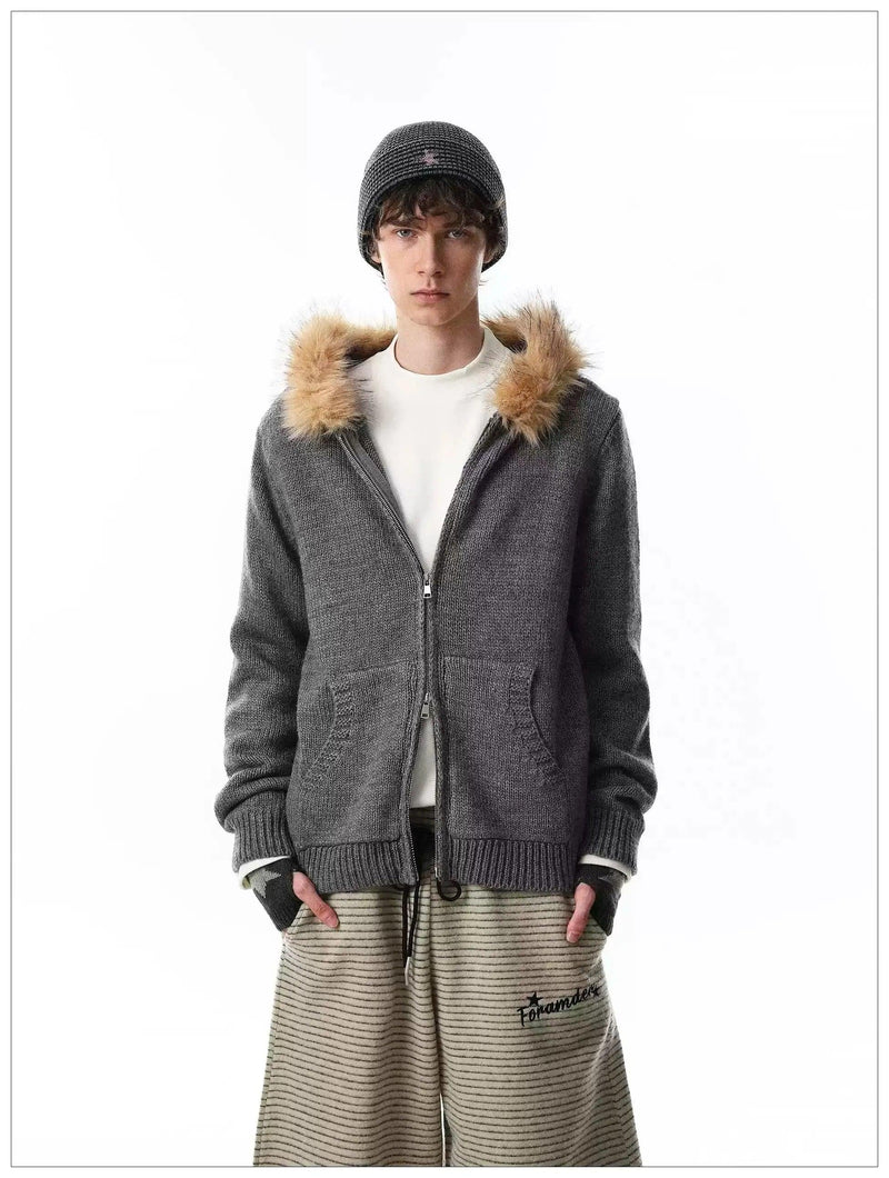 Faux Fur Lined Knit Jacket