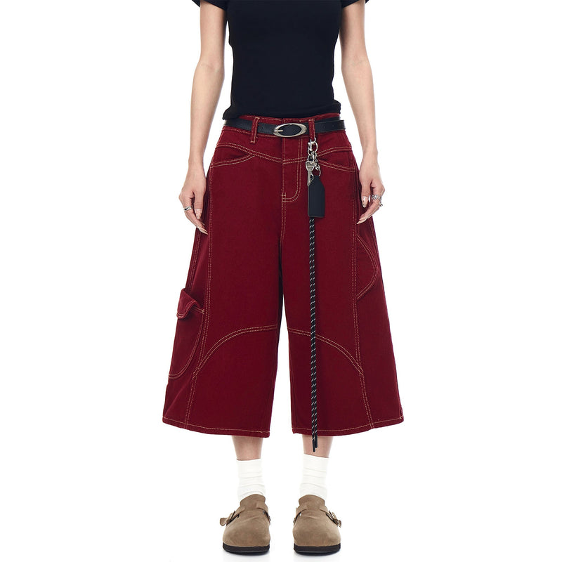 Topstitch String Detail Denim Shorts
