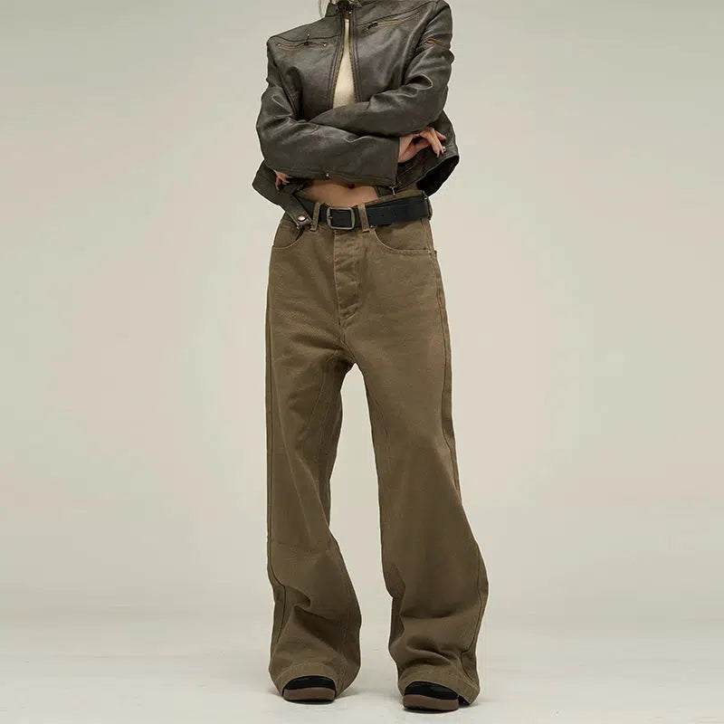Vintage Solid Color Slant Pocket Jeans