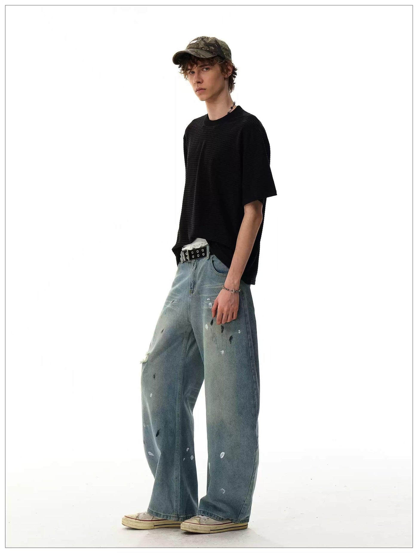 Faded Paint Details Straight Jeans