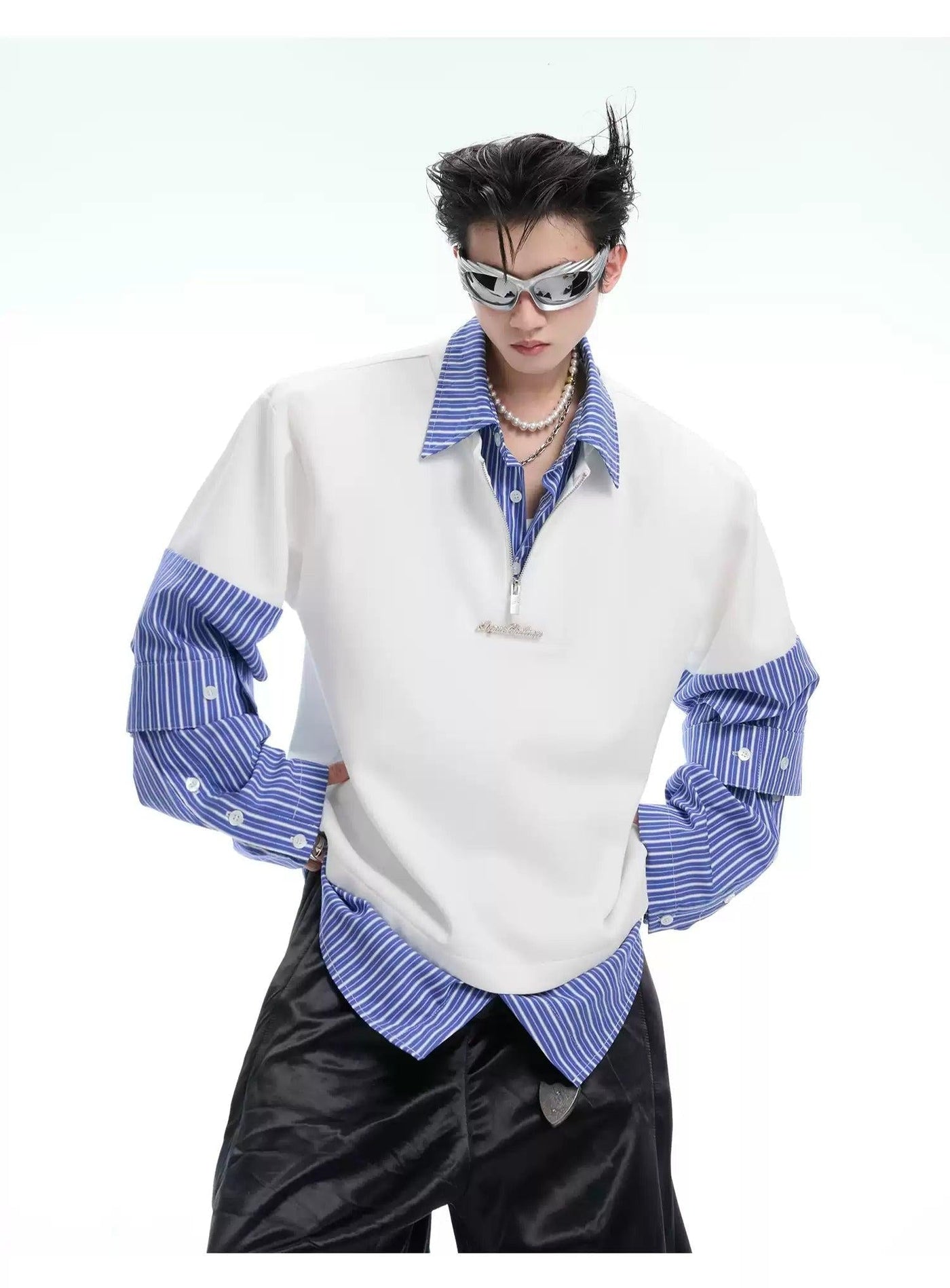Spliced Sleeve Striped Layers Polo