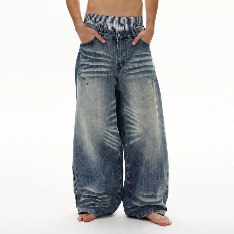 Whisker Faded Wide Jeans