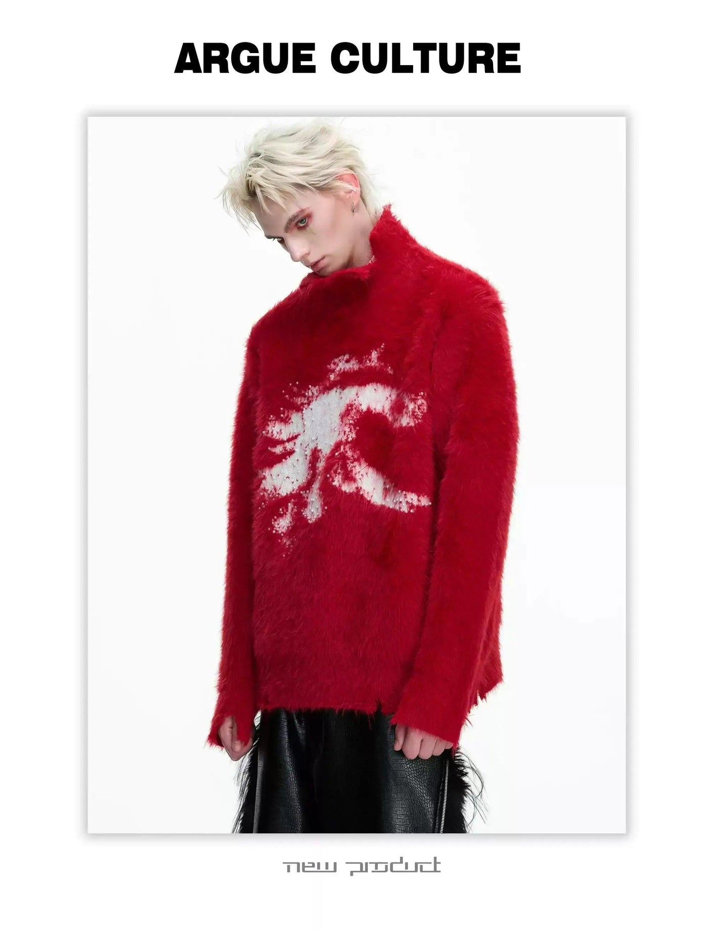 Abstract Contrast Faux Fur Sweater