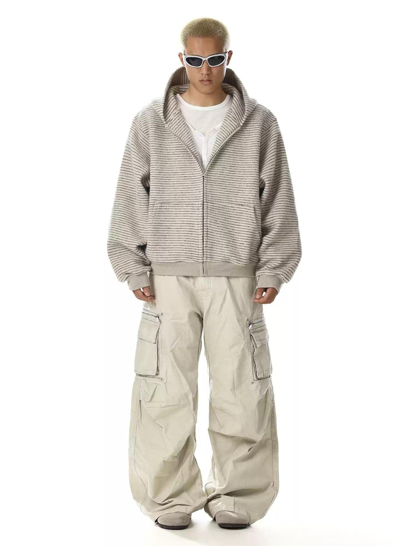 Striped Boxy Fit Zip-Up Hoodie