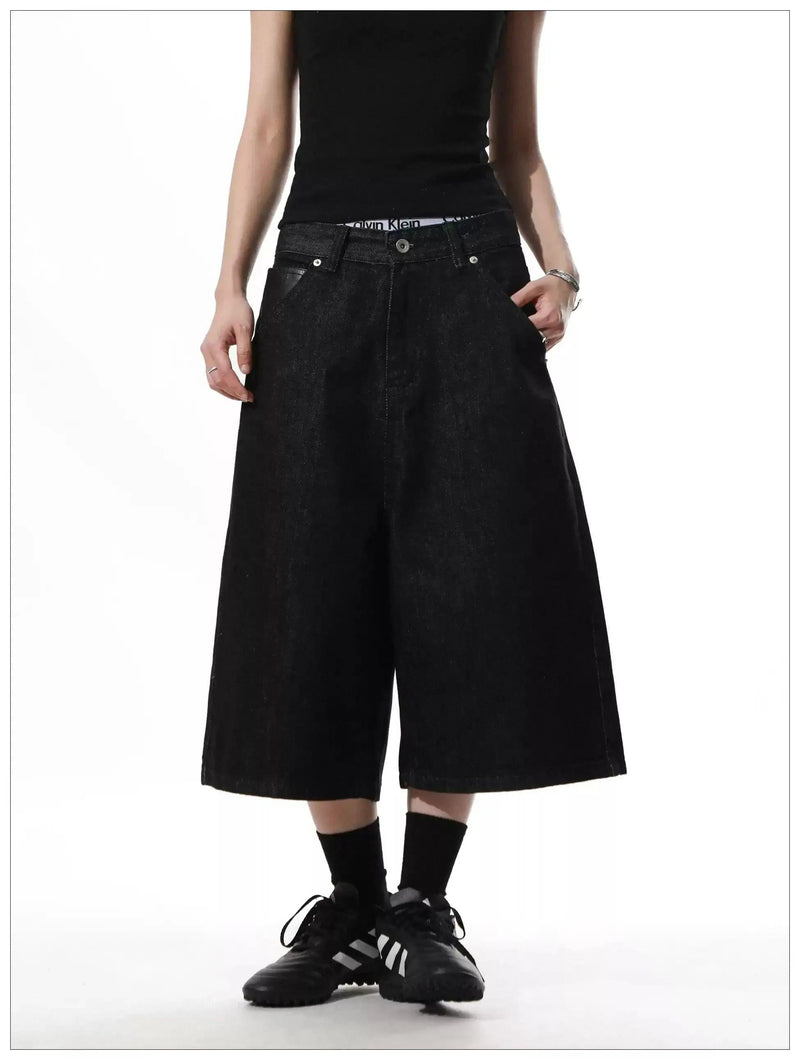 Retro Wide Leg Denim Shorts