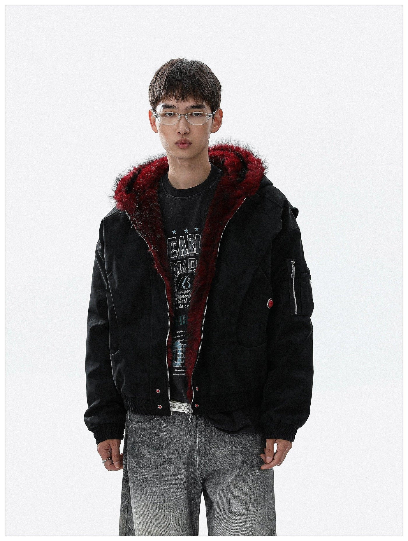Contrast Fur Lining Hooded Jacket