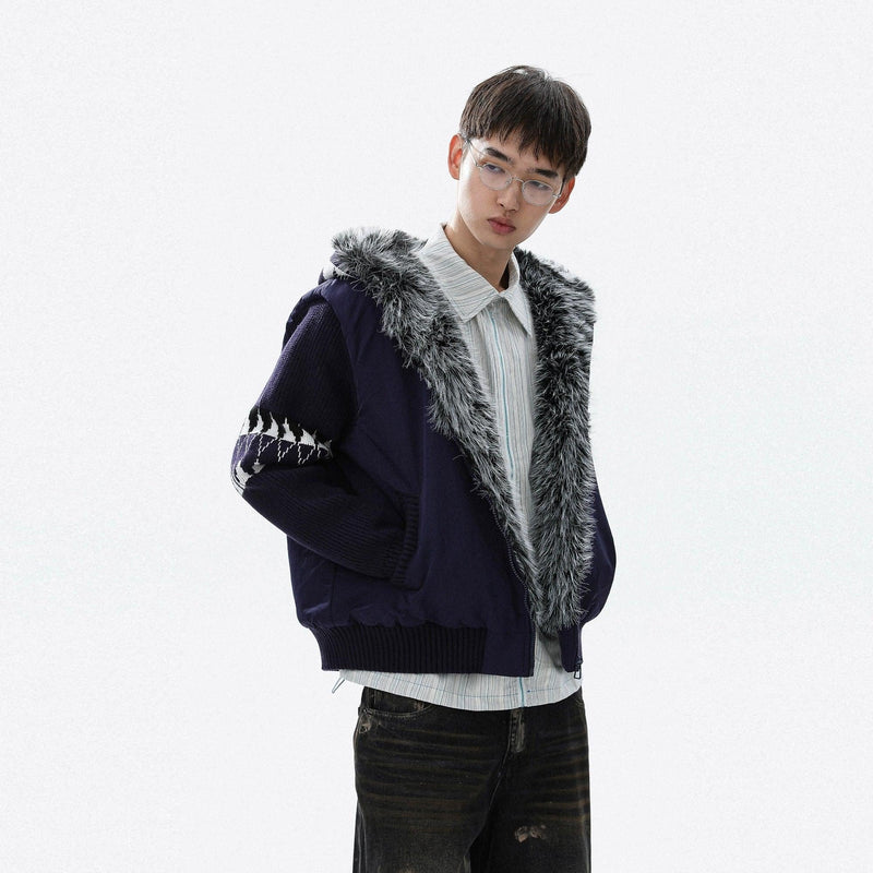 Fur-Trim Spliced Detail Padded Jacket
