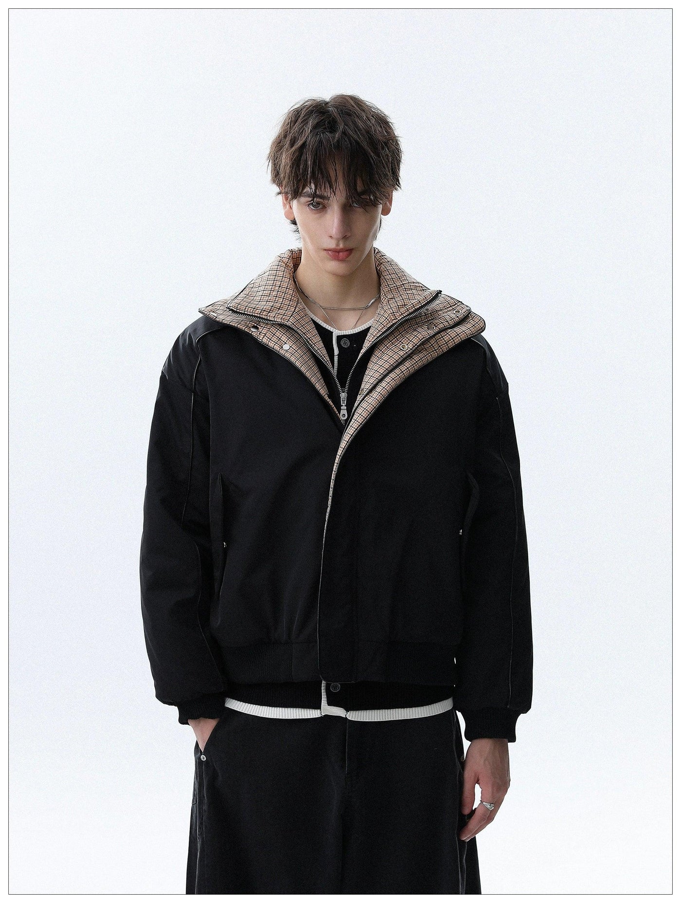 Checker Spliced Bomber Jacket