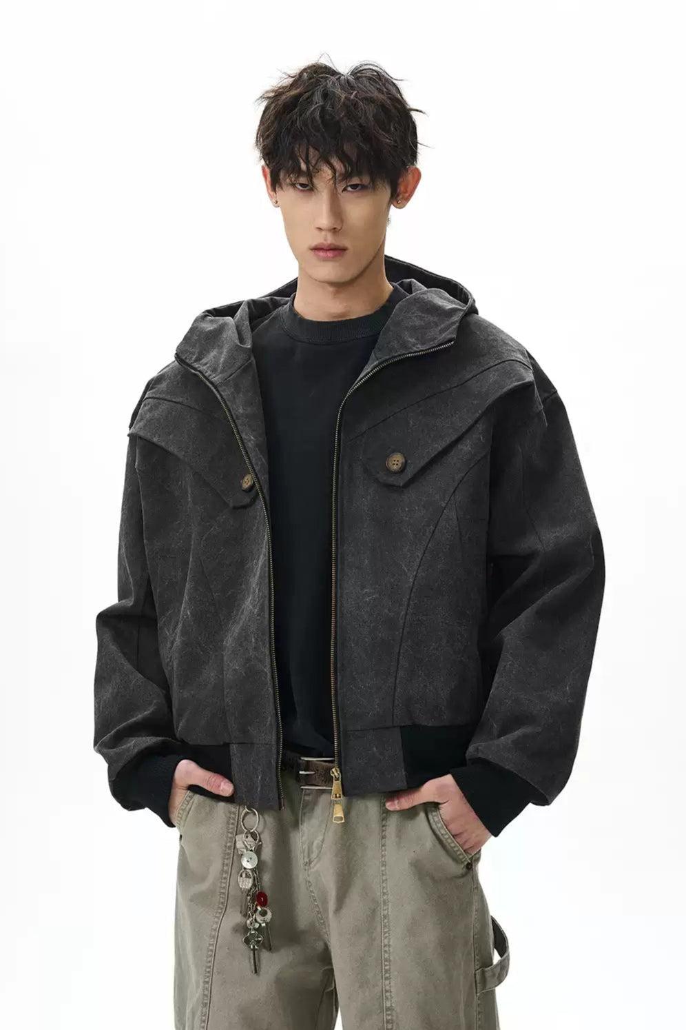 Buttoned Detail Hooded Jacket