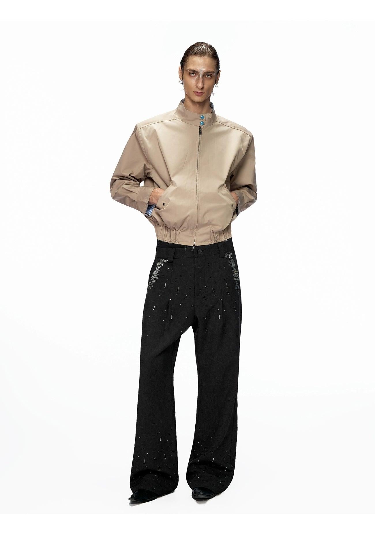 Stand Collar Striped Boxy Jacket