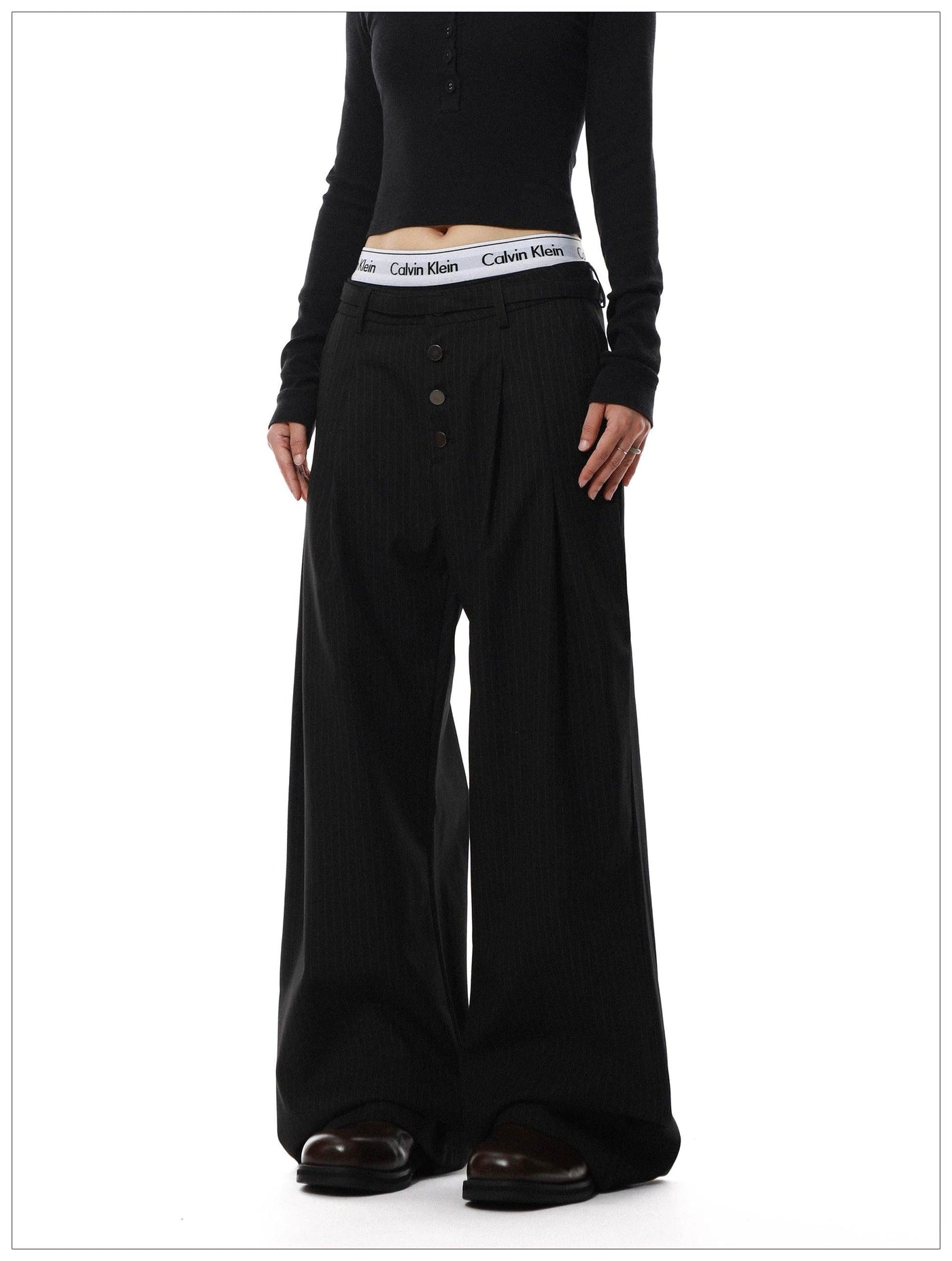 Vertical Stripes Button-Down Trousers