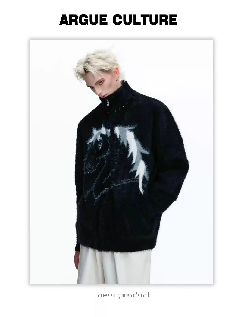 Horse Graphic Funnel Neck Zipped Sweater