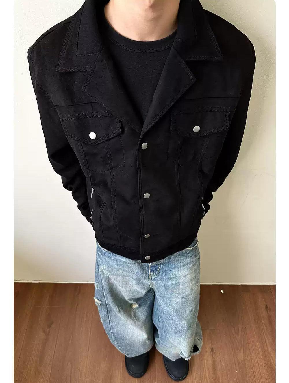 Buttoned Mini Pockets PU Leather Jacket