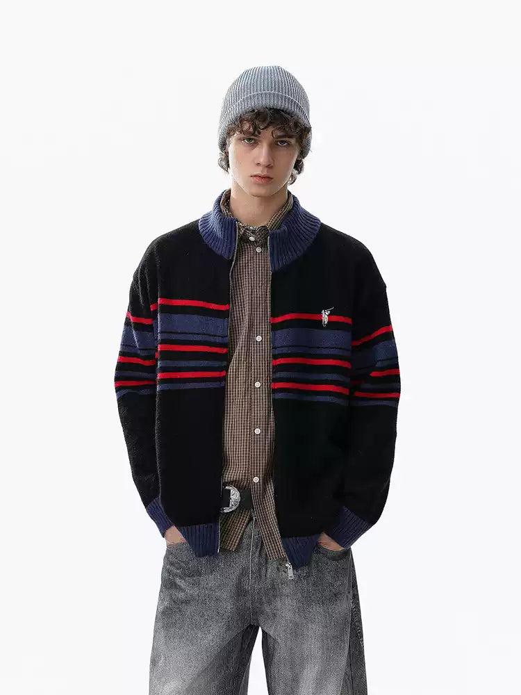 Contrast Stripes Zipped Sweater