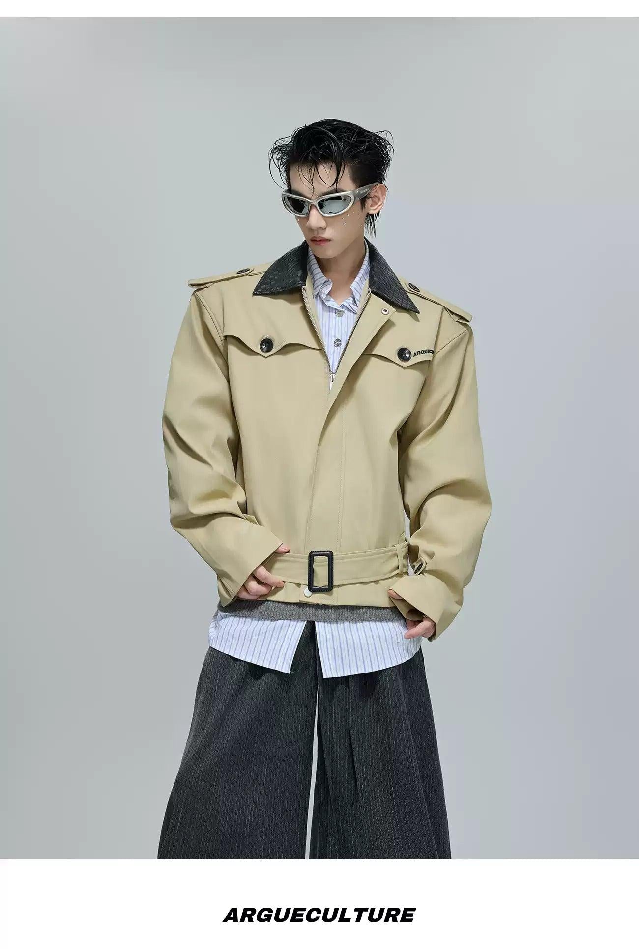 Faux Leather Collar Strap Belt Jacket