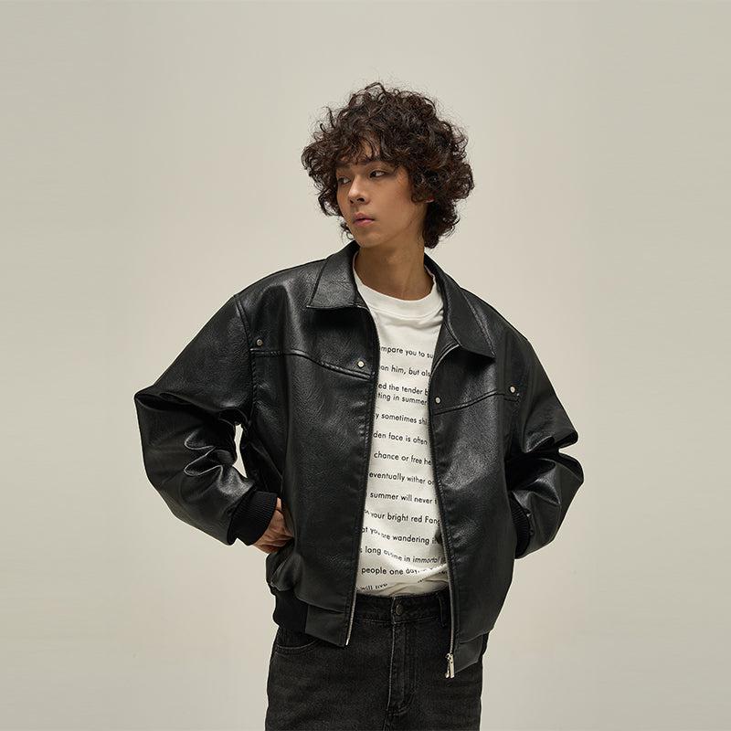 Metal Bar Buttons Faux Leather Jacket