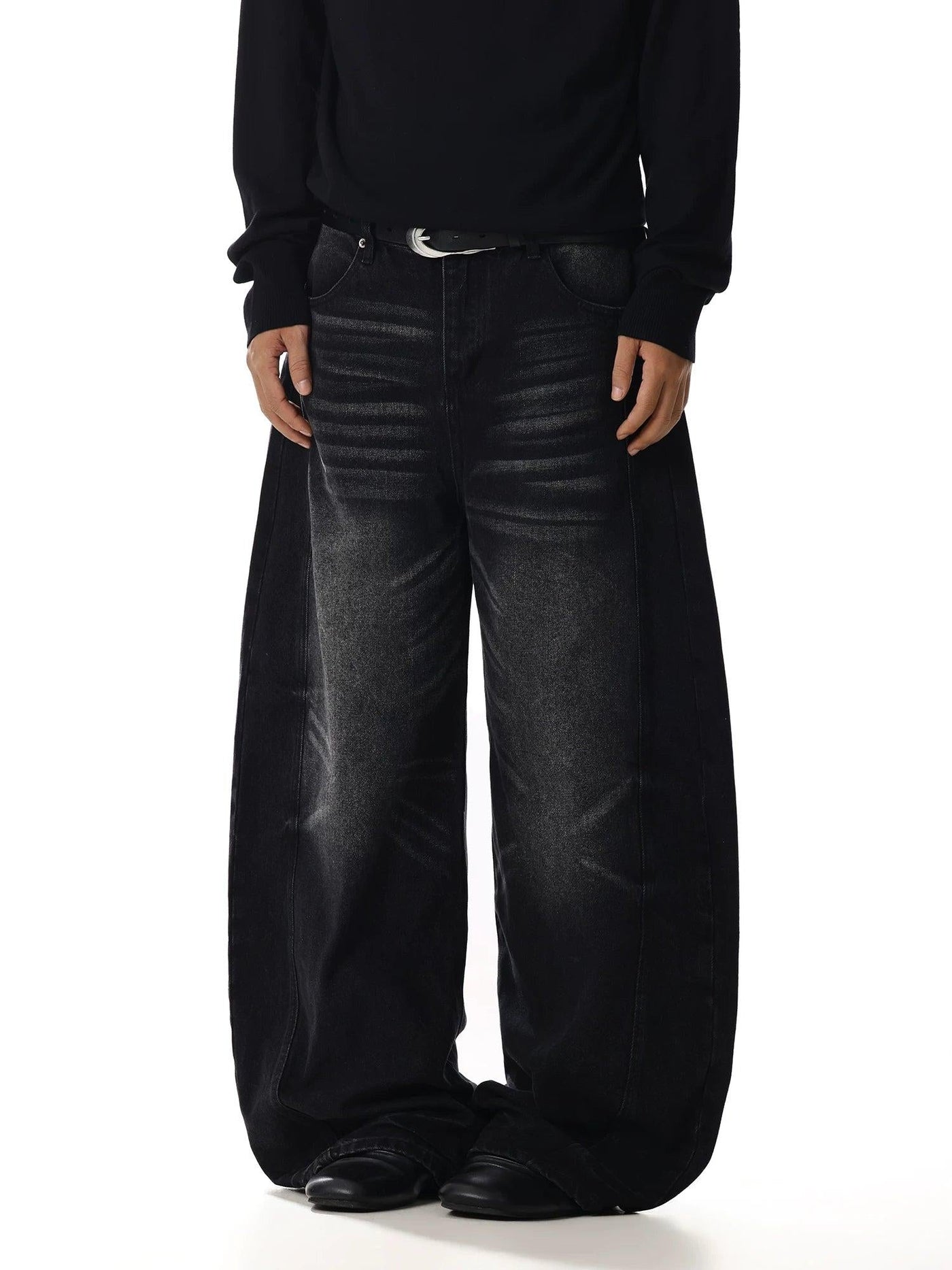 Faded Curved Seam Wide Leg Jeans