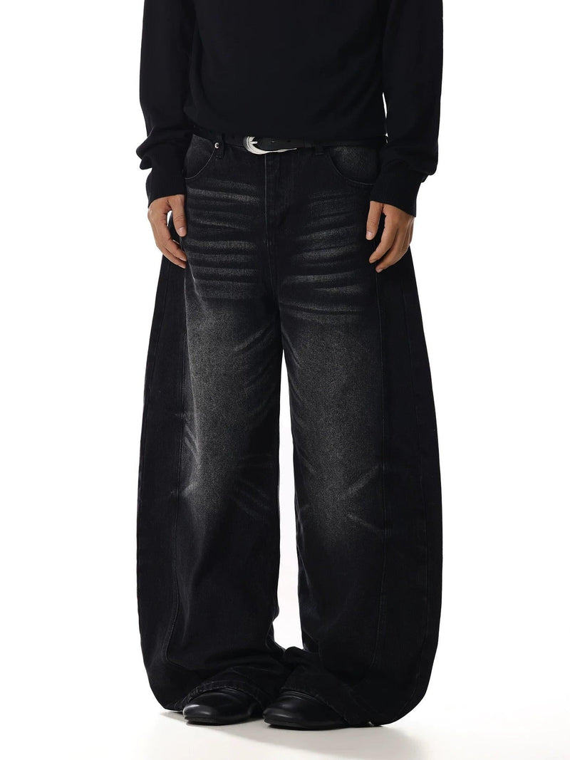 Faded Curved Seam Wide Leg Jeans