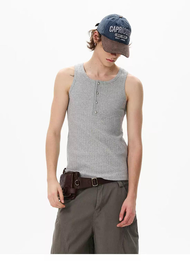 Buttoned and Ribbed Tank Top