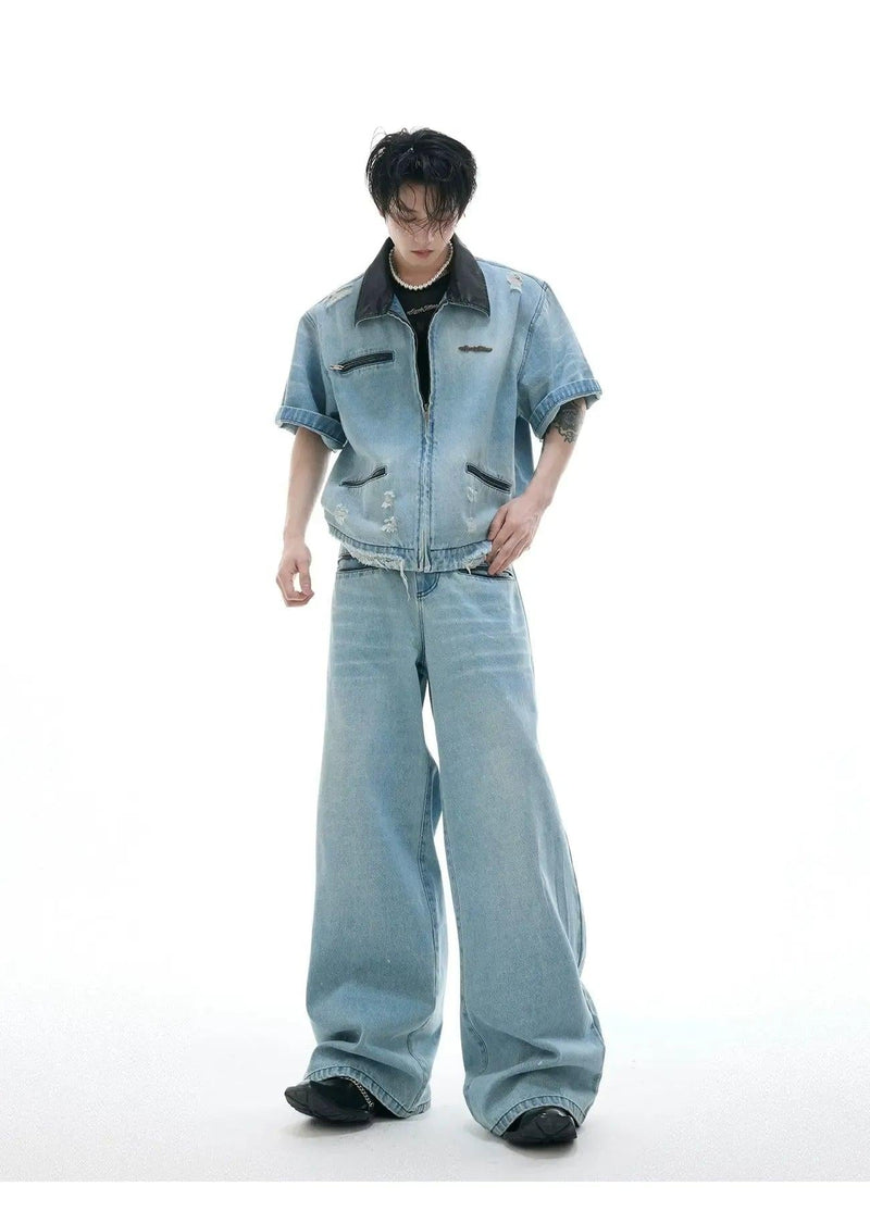 Distressed Fade Denim Shirt & Washed Jeans Set