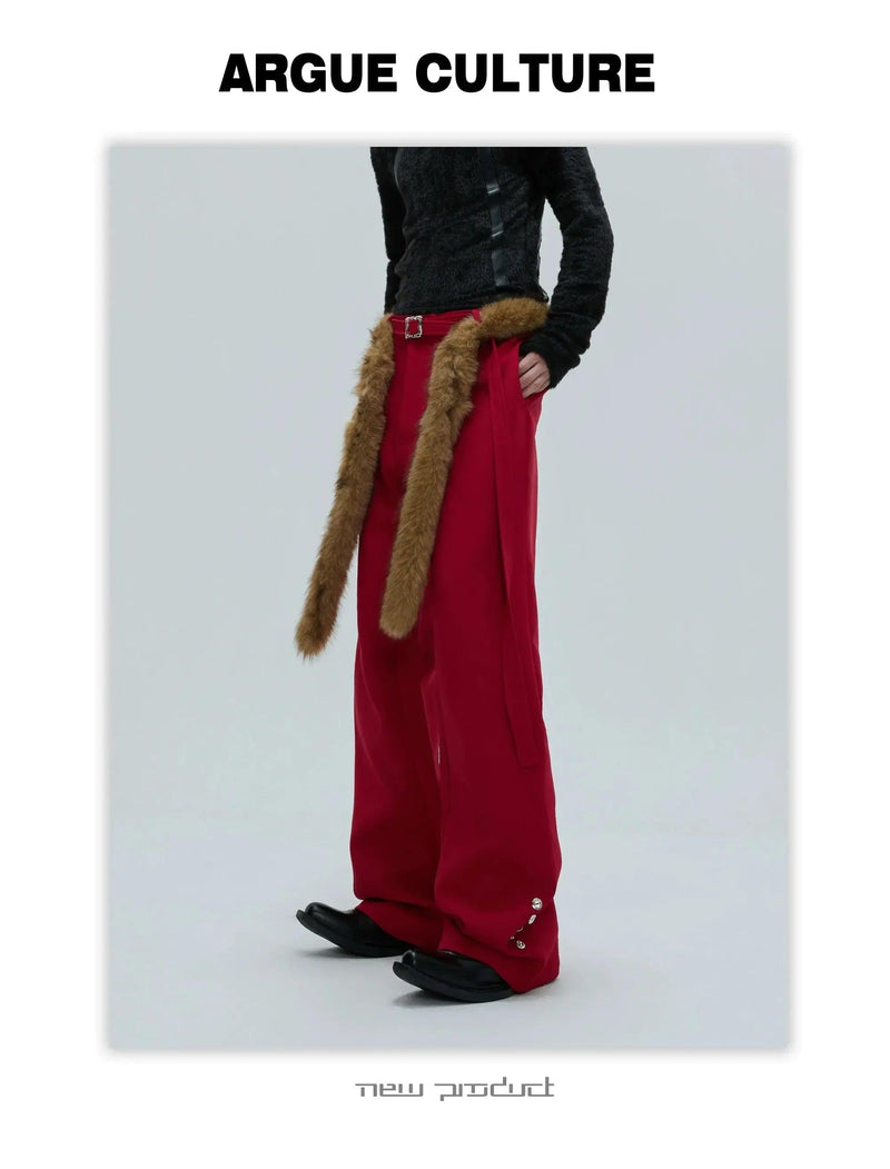 Cloth Belt Straight Leg Pants