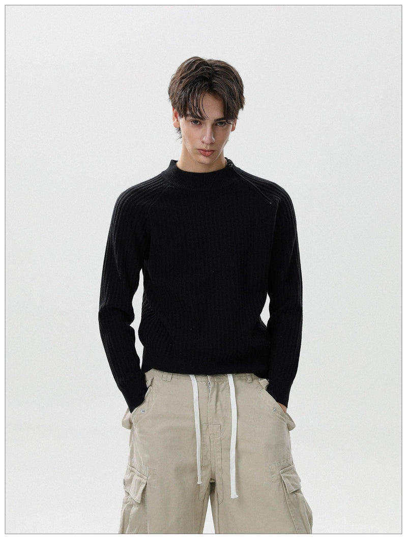 Zipped Slit Textured Sweater
