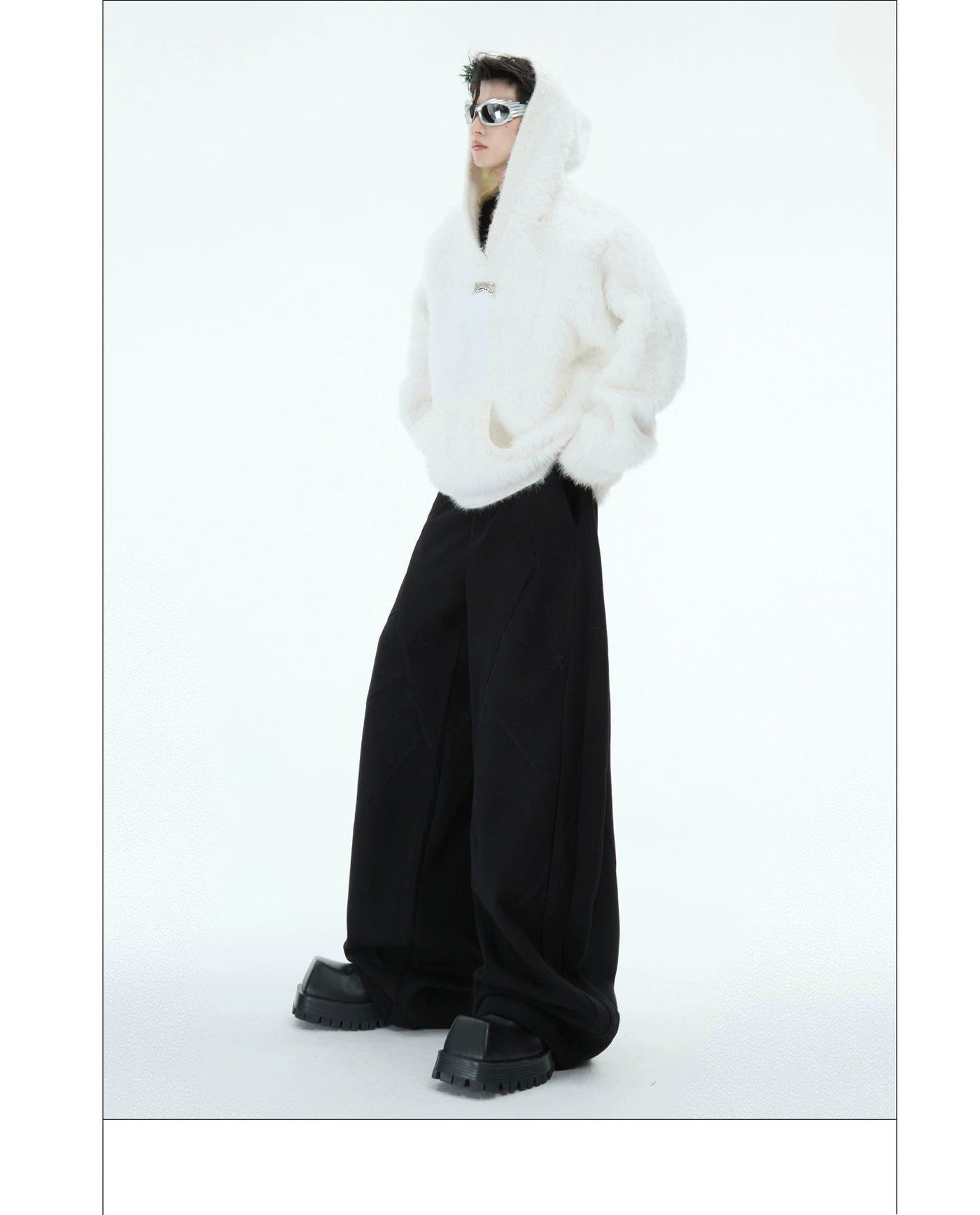 Side Pockets Hooded Faux Fur Jacket