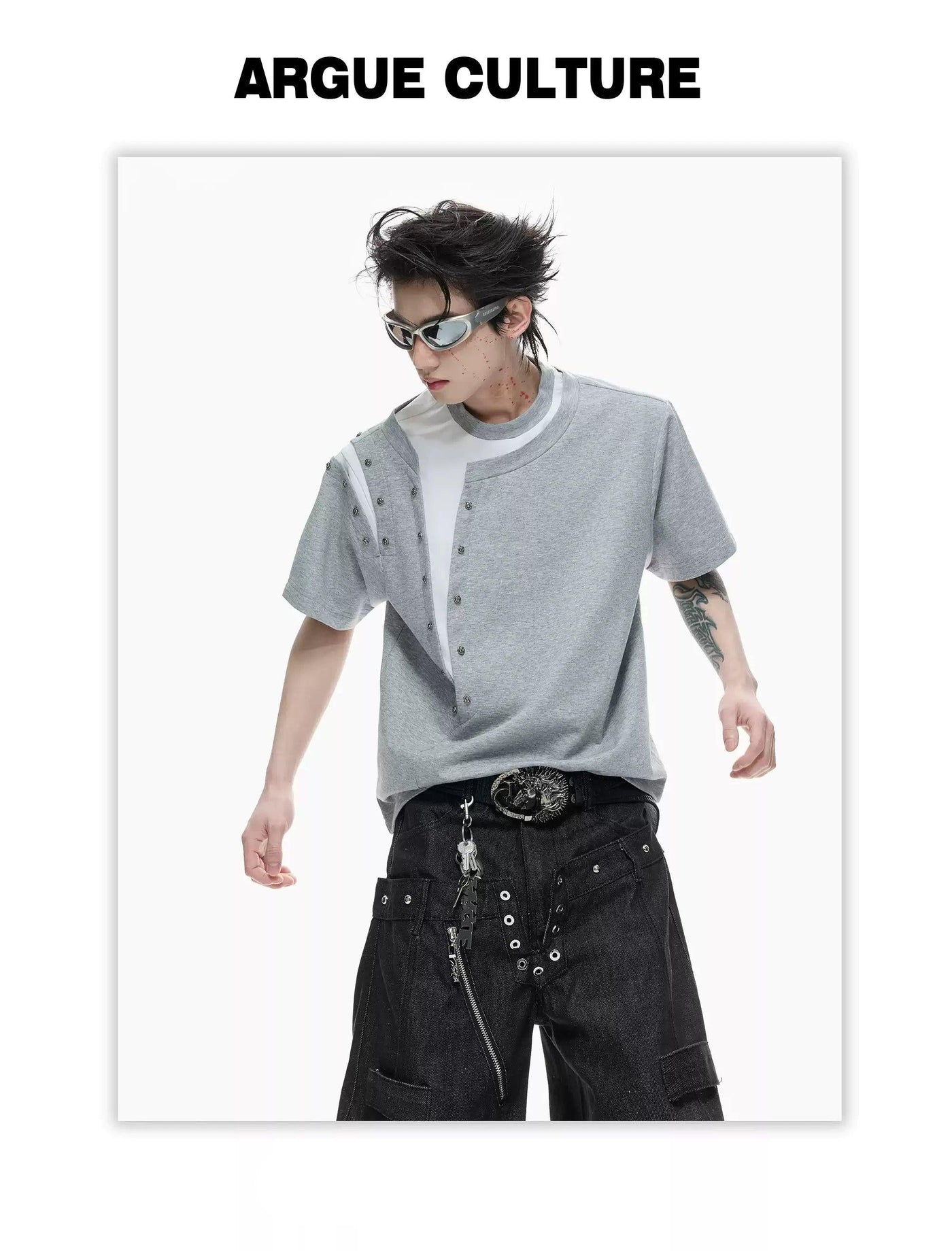 Rivet Contrast Layered T-Shirt