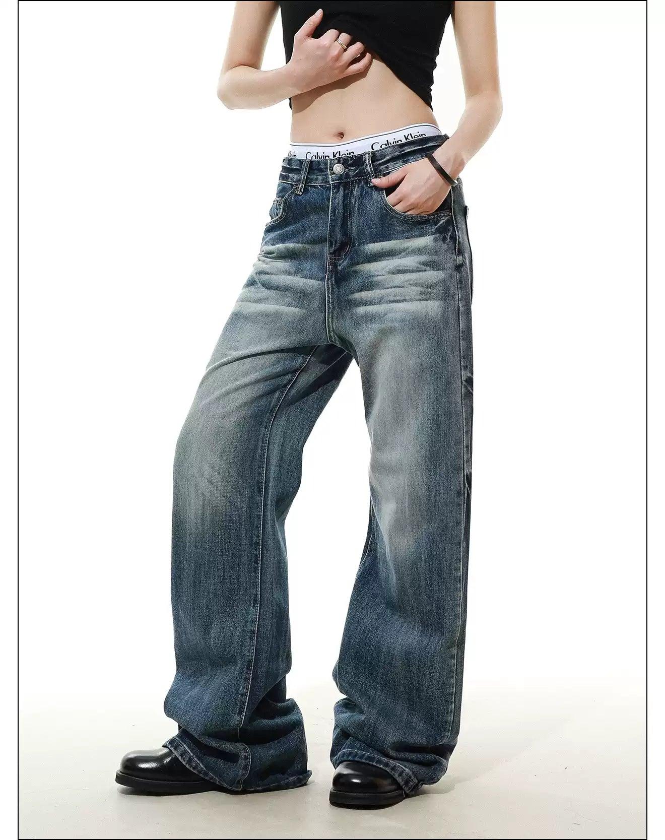Whisker Faded Straight Jeans