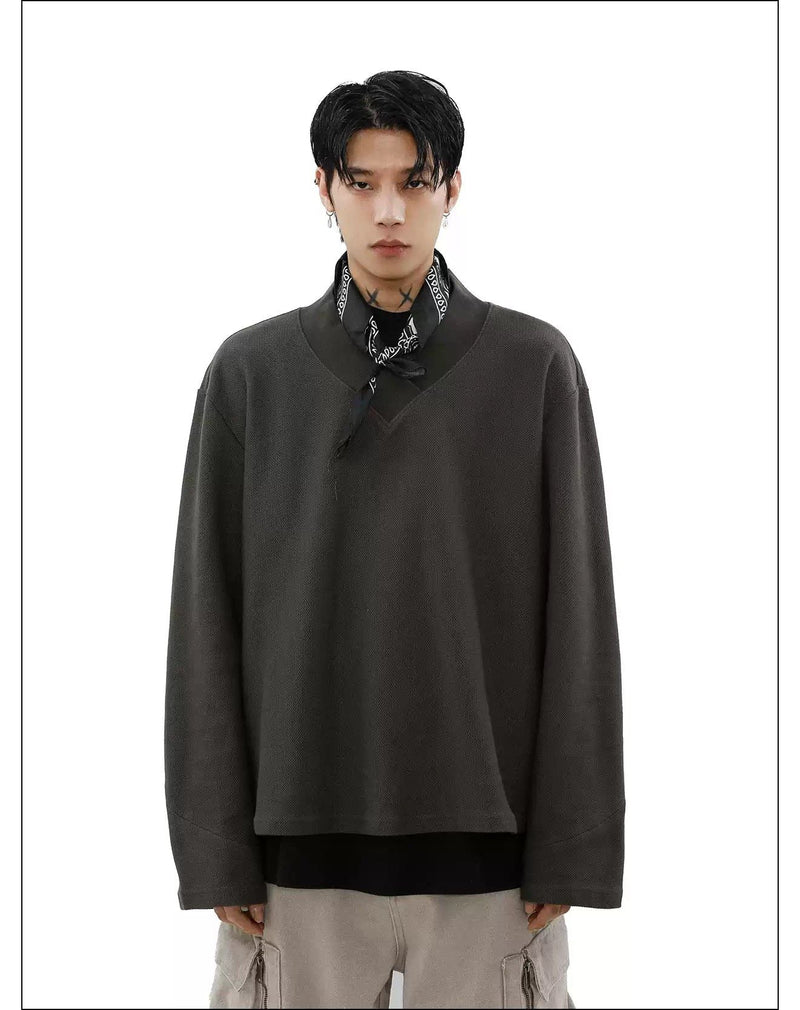 Textured V-Neck Long Sleeve T-Shirt