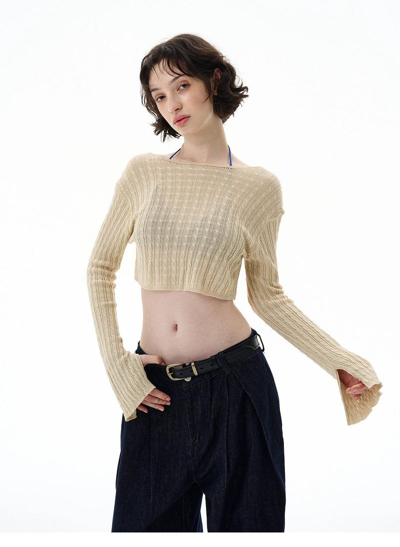Cable Knit Cropped Thin Sweater