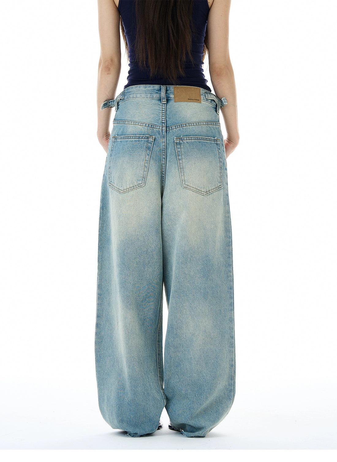 Faded Printed Stickers Wide Leg Jeans