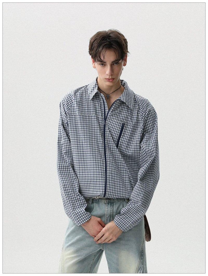 Line Zippers Plaid Jacket
