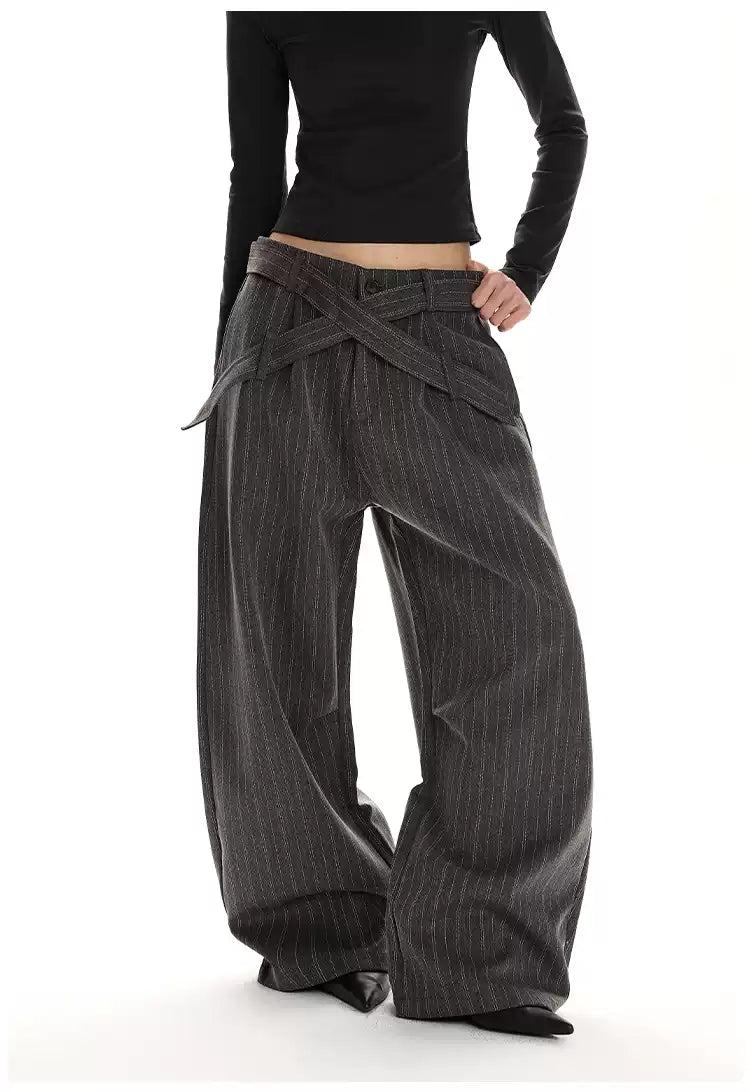 Cloth Belt Subtle Textured Trousers