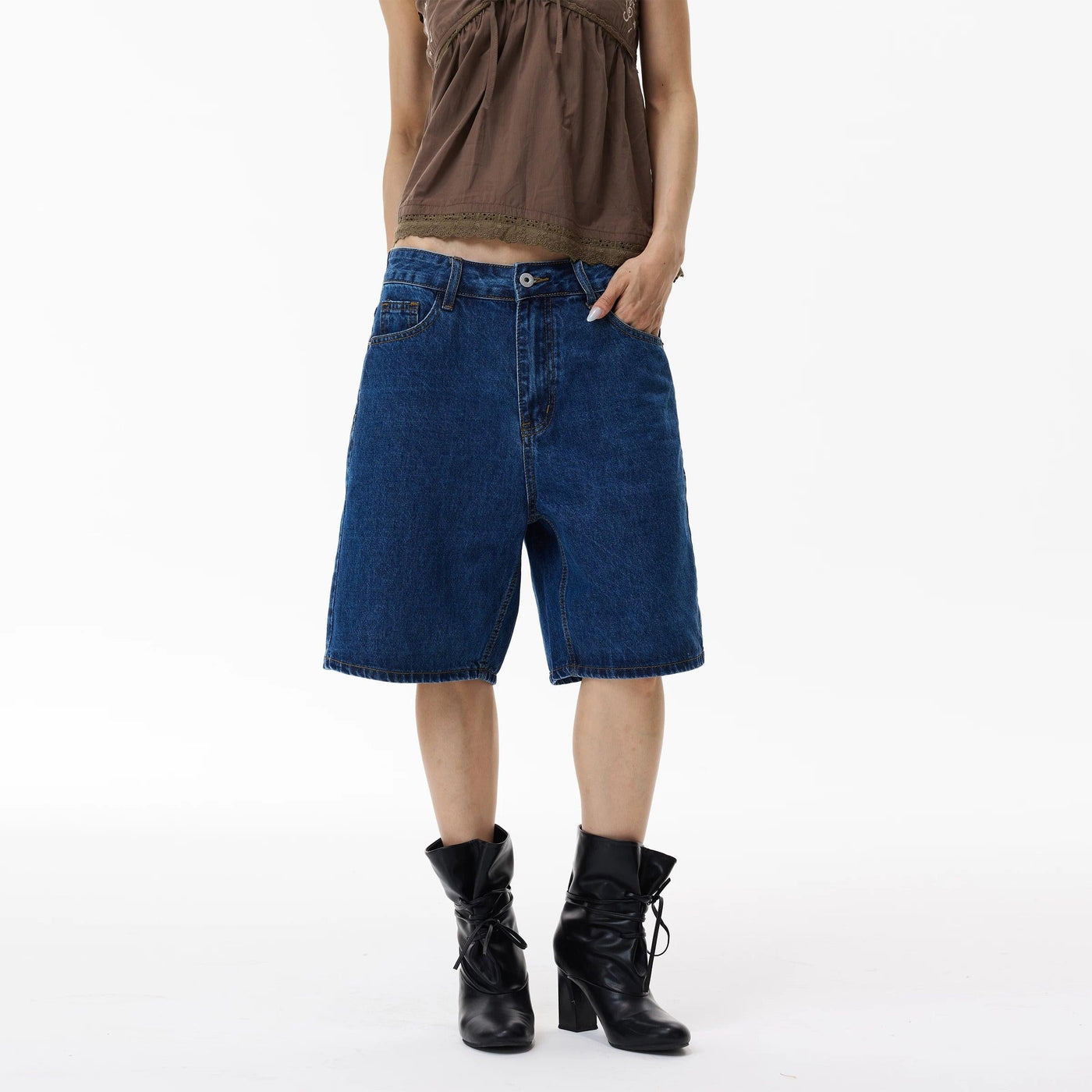 Retro Blue Straight Denim Shorts