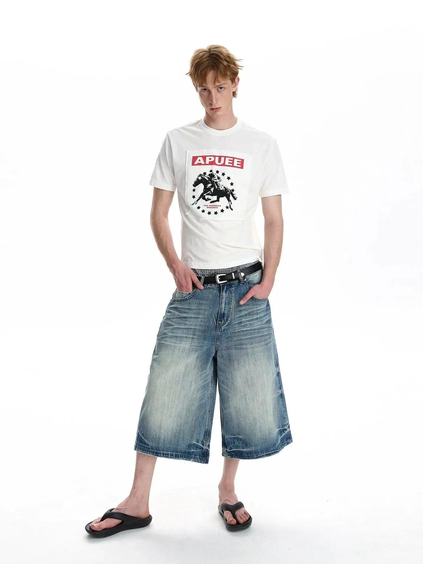 Washed Distressed Denim Shorts