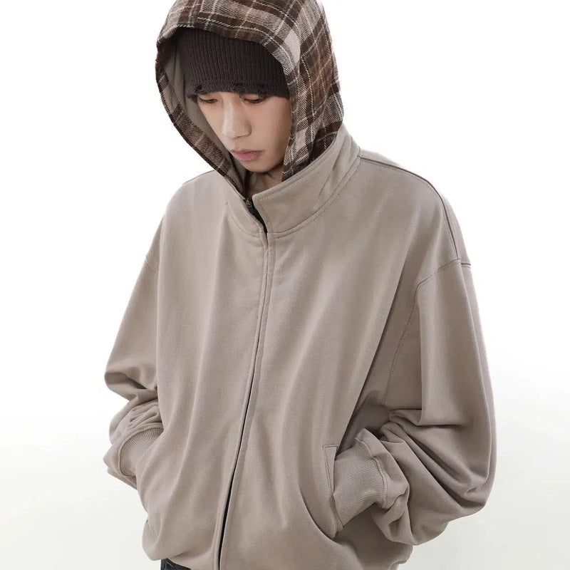 Plaid Hood Zipped Hoodie