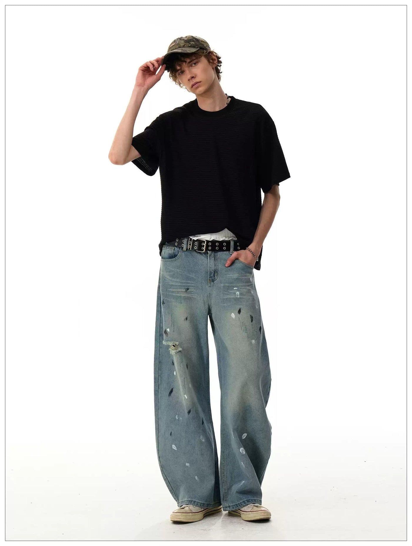 Faded Paint Details Straight Jeans