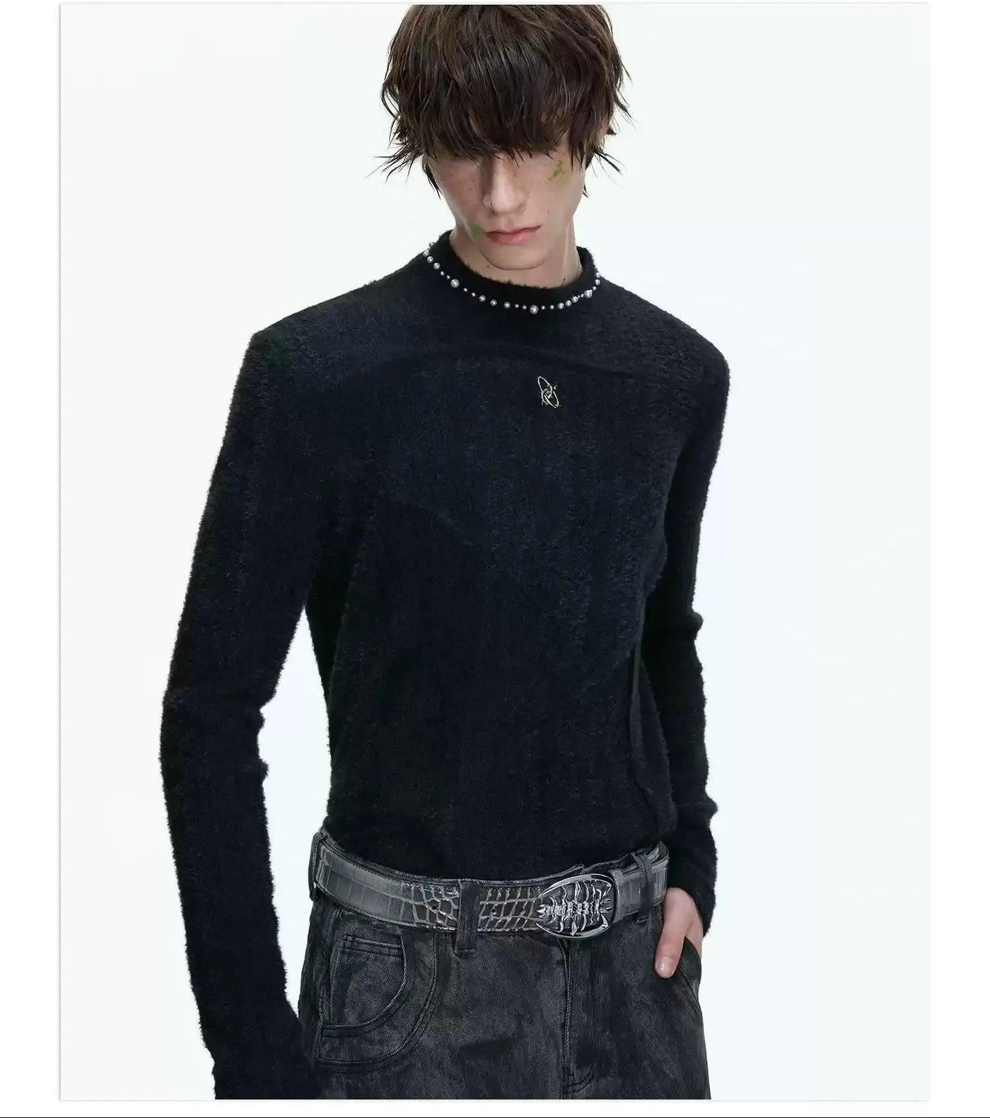 Embossed Lines Slim Fit Sweater