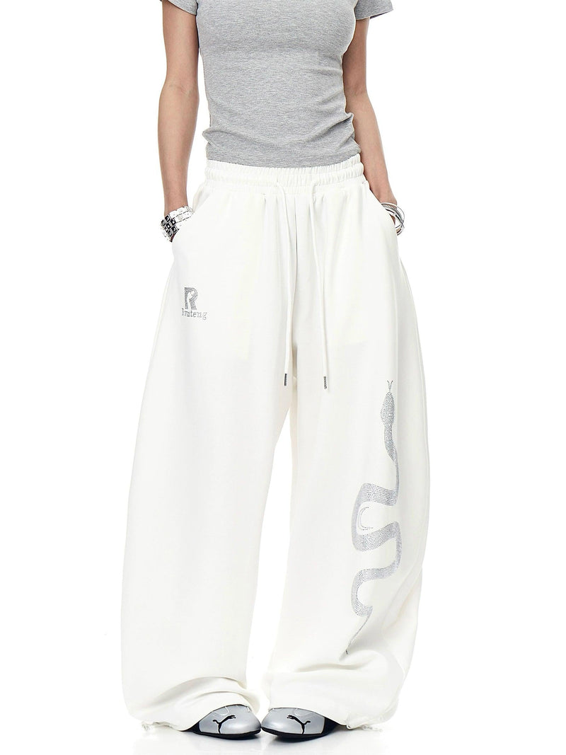 Rhinestone Snake Drawstring Sweatpants
