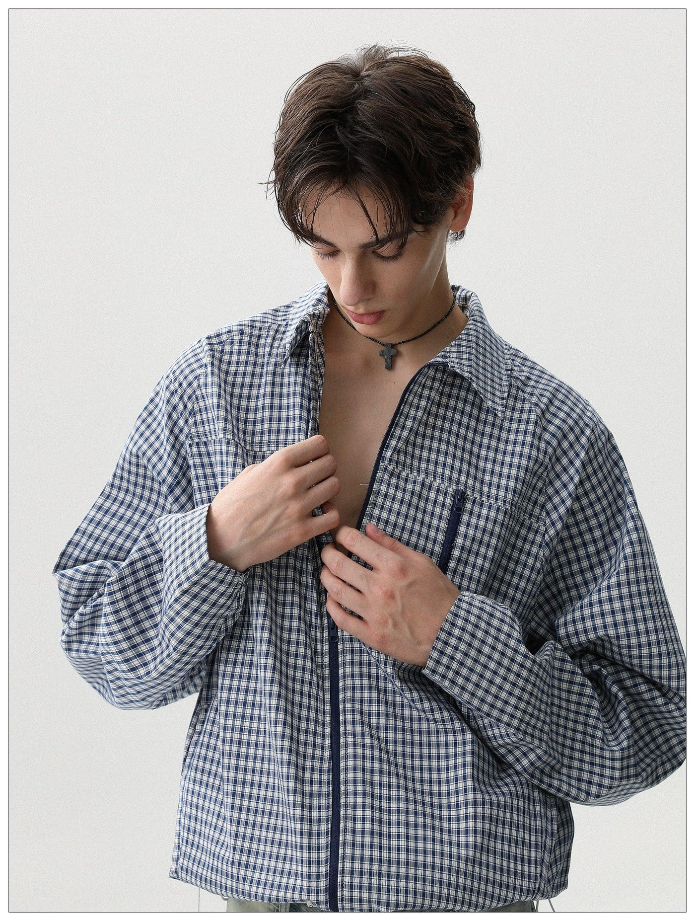 Line Zippers Plaid Jacket
