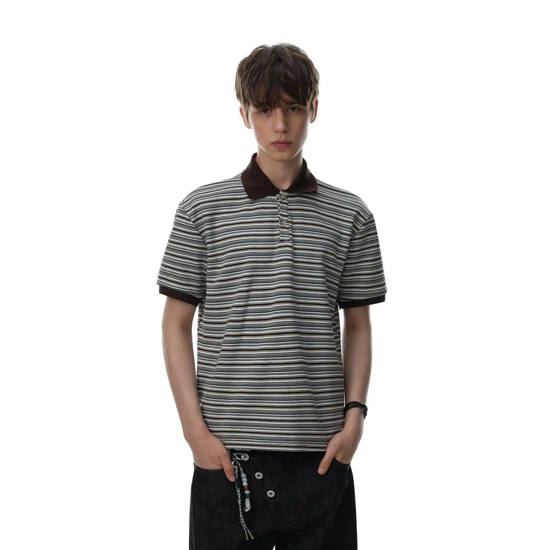 Striped Pattern Casual Polo