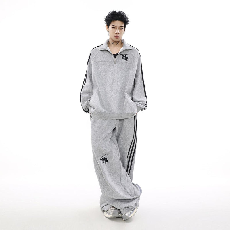 Logo Embroidery Side Stripes Half-Zip & Sweatpants Set
