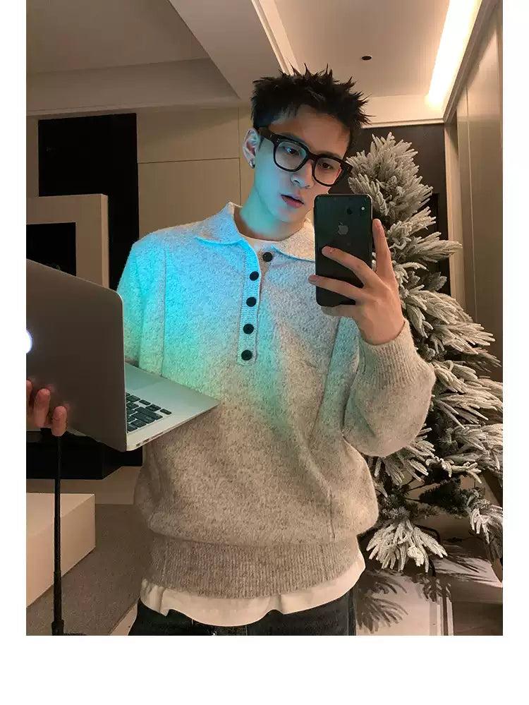 Half-Buttoned Polo Sweater