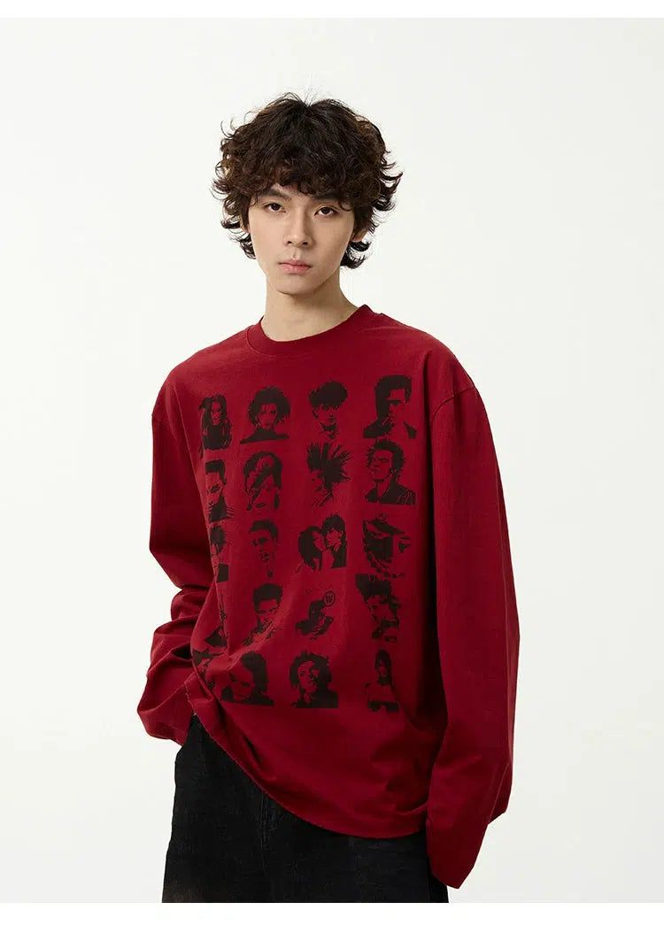 Multi-Face Graphic Long Sleeve T-Shirt