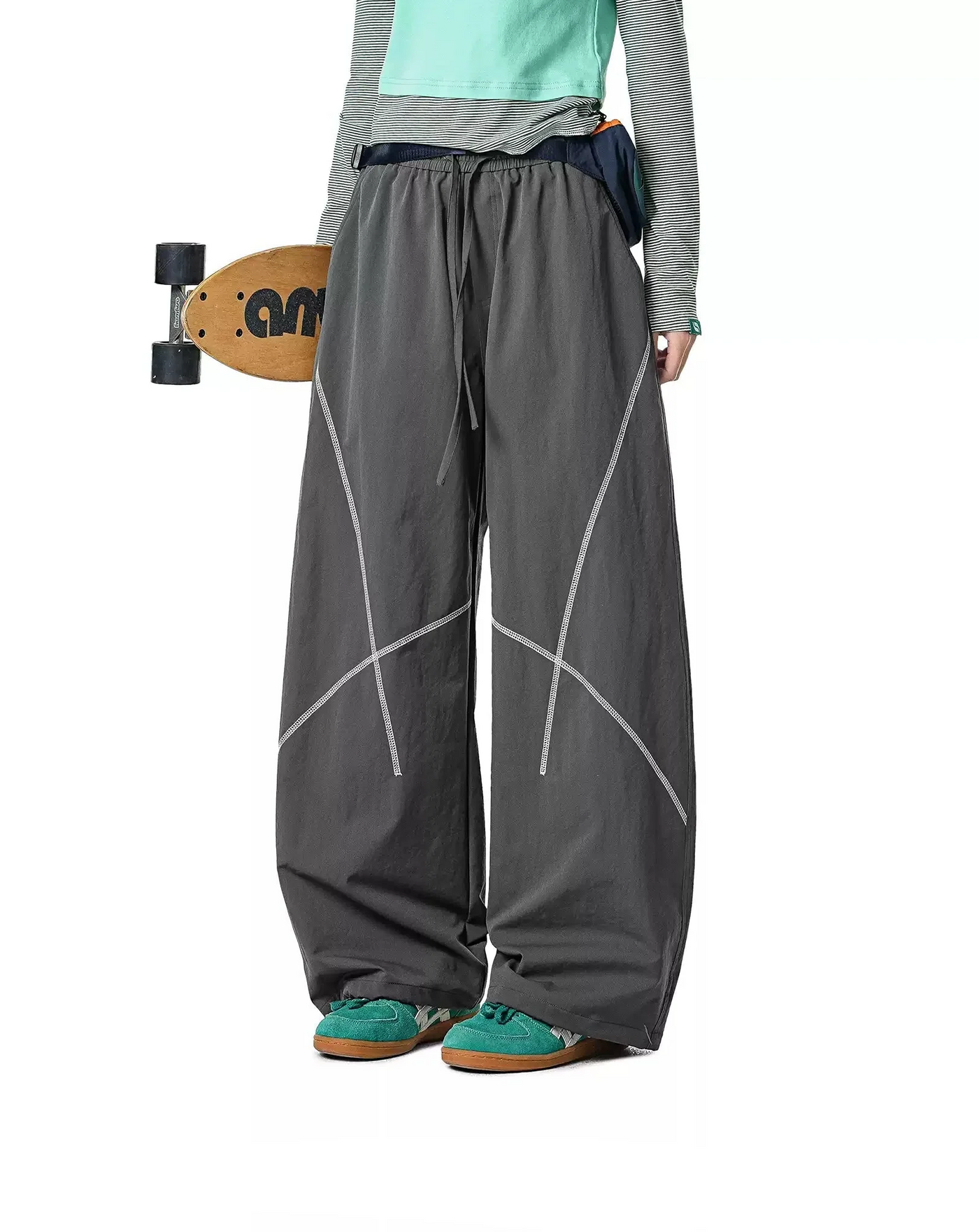 Coverstitched Wide Leg Track Pants