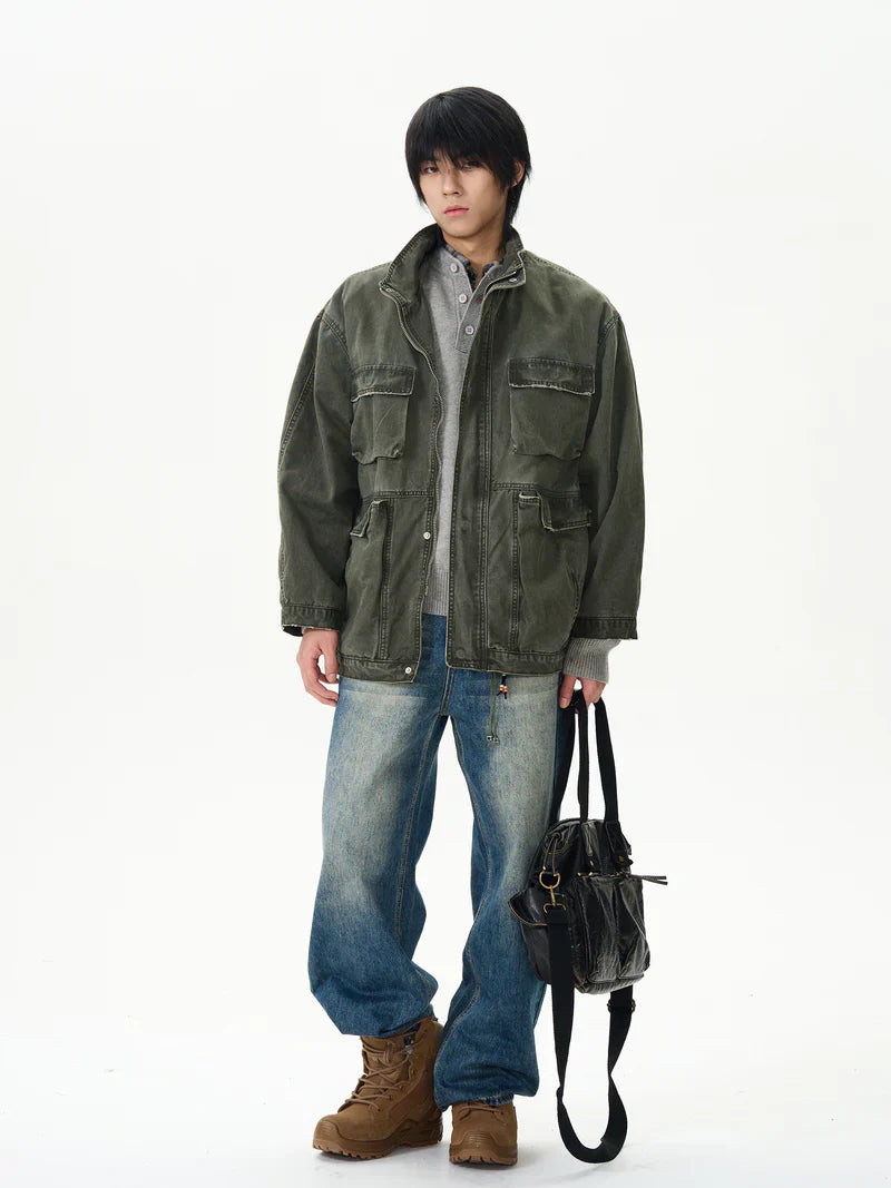 Distressed Multi-Pockets Cargo Jacket