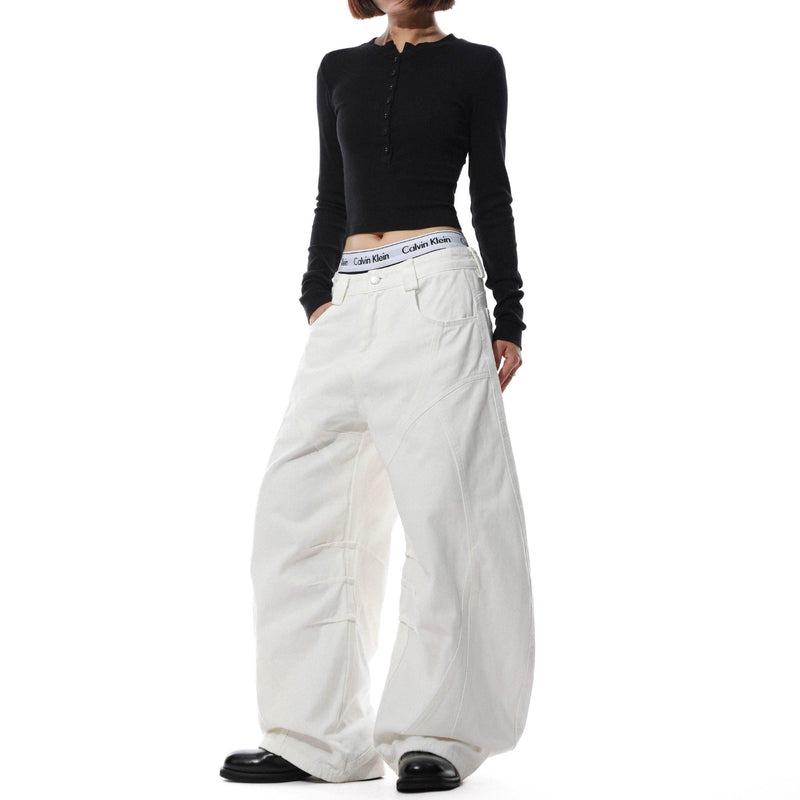 Plain Structured Barrel Pants