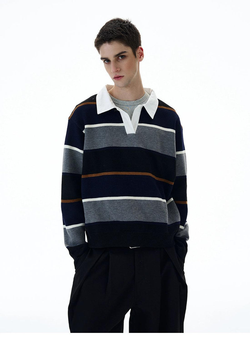 Striped Wide Bars V-Neck Polo